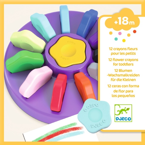 Djeco 12 Flower Crayons for Toddlers DJ09005