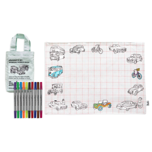 Eat Sleep Doodle Colour-in Placemat to Go - Working Wheels Design