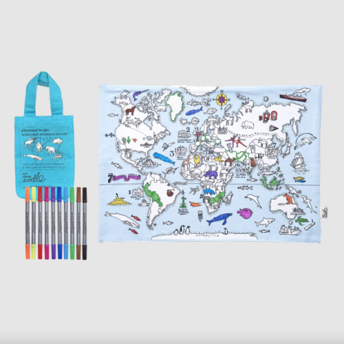 Eat Sleep Doodle Colour-in Placemat to Go - World Map Design