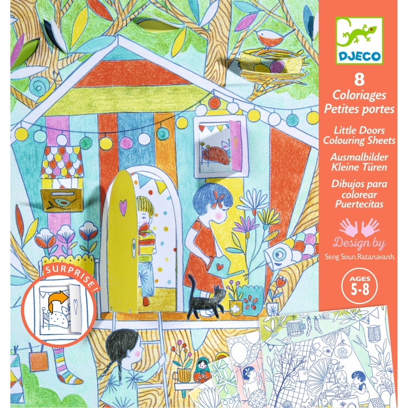 Djeco Little Doors Colouring Sheets - Nina's Play Tents DJ09683