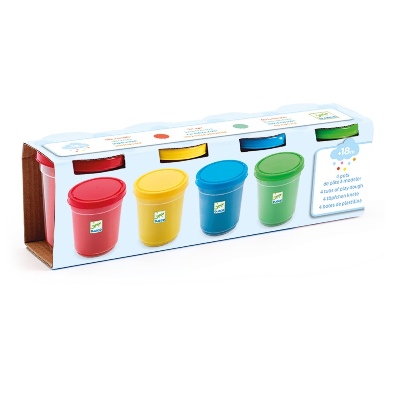 Djeco 4 Tubs of Modelling Dough Primary Colours DJ09756